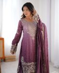 DESIGNER CHINON SILK CODING EMBROIDERY MOTI WORK TOP SHARARA WITH DUPATTA PARTY WEAR WHOLESALE PRICE ETHNIC GARMENT (3)