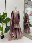 DESIGNER CHINON SILK CODING EMBROIDERY MOTI WORK TOP SHARARA WITH DUPATTA PARTY WEAR WHOLESALE PRICE ETHNIC GARMENT (3)