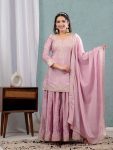DESIGNER CHINON SILK EMBROIDERY CODING SEQUENCE WORK TOP PALAZZO WITH DUPATTA  BABY PINK