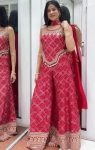 DESIGNER CHINON SILK EMBROIDERY SEQUENCE BANDHEJ PRINT WITH LACE WORK TOP PALAZZO WITH DUPATTA PARTY WEAR WHOLESALE PRICE ETHNIC GARMENT (4)