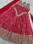 DESIGNER CHINON SILK EMBROIDERY SEQUENCE BANDHEJ PRINT WITH LACE WORK TOP PALAZZO WITH DUPATTA PARTY WEAR WHOLESALE PRICE ETHNIC GARMENT (4)