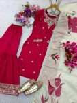 DESIGNER CHINON SILK EMBROIDERY SEQUENCE WITH MOTI WORK TOP SHARARA WITH DUPATTA FESTIVE WEAR WHOLESALE PRICE ETHNIC GARMENT (2)