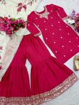 DESIGNER CHINON SILK EMBROIDERY SEQUENCE WITH MOTI WORK TOP SHARARA WITH DUPATTA FESTIVE WEAR WHOLESALE PRICE ETHNIC GARMENT (2)