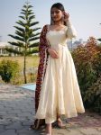 DESIGNER CHINON SILK EMBROIDERY SEQUENCE WORK GOWN BOTTOM WITH DUPATTA  WHITE