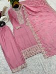 DESIGNER CHINON SILK EMBROIDERY SEQUENCE WORK TOP BOTTOM WITH DUPATTA FESTIVE WEAR WHOLESALE PRICE ETHNIC GARMENT (6)