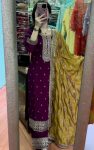 DESIGNER CHINON SILK EMBROIDERY SEQUENCE WORK  TOP PALAZZO WITH DUPATTA WINE