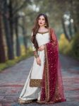 DESIGNER CHINON SILK EMBROIDERY SEQUENCE WORK TOP PALAZZO WITH DUPATTA  WHITE