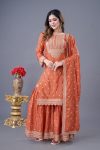 DESIGNER CHINON SILK EMBROIDERY SEQUENCE WORK TOP SHARARA WITH DUPATTA ORANGE