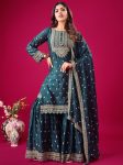 DESIGNER CHINON SILK EMBROIDERY SEQUENCE WORK TOP SHARARA WITH DUPATTA RAMA