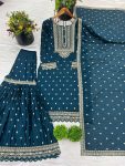 DESIGNER CHINON SILK EMBROIDERY SEQUENCE WORK TOP SHARARA WITH DUPATTA FESTIVE WEAR WHOLESALE PRICE ETHNIC GARMENT (5)
