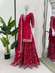 DESIGNER CHINON SILK THREAD WITH SEQUENCE WORK TOP PALAZZO WITH DUPATTA FESTIVE WEAR WHOLESALE PRICE ETHNIC GARMENT (4)