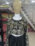 DESIGNER CHINON THREAD, EMBROIDERY ZARI AND SEQUENCE WORK CROP TOP WITH DRAPE SKIRT PARTY WEAR WHOLESALE PRICE ETHNIC GARMENT (4)
