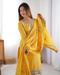DESIGNER CHINON THREAD SEQUENCE WORK TOP BOTTOM WITH DUPATTA PARTY WEAR WHOLESALE PRICE ETHNIC GARMENT (3)
