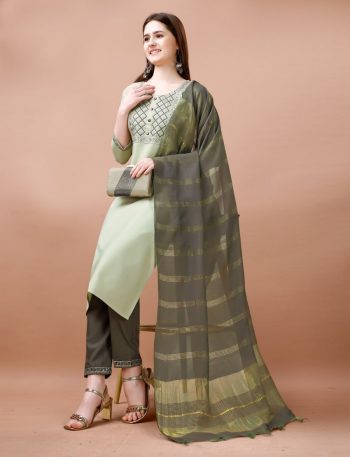 DESIGNER COTTON BLEND EMBROIDERY WORK TOP BOTTOM WITH DUPATTA PISTA