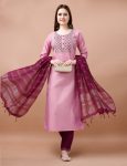 DESIGNER COTTON BLEND EMBROIDERY WORK TOP BOTTOM WITH DUPATTA PINK