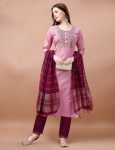 DESIGNER COTTON BLEND EMBROIDERY WORK TOP BOTTOM WITH DUPATTA PARTY WEAR WHOLESALE PRICE ETHNIC GARMENT (3)