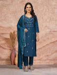 DESIGNER COTTON BLEND ZARI EMBROIDERY WORK TOP BOTTOM WITH DUPATTA  RAMA