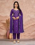 DESIGNER COTTON BLEND ZARI EMBROIDERY WORK TOP BOTTOM WITH DUPATTA PURPLE