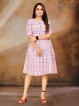 DESIGNER COTTON BUBBLE PRINTED WEAVING WORK WOMEN'S ONE PIECE PINK