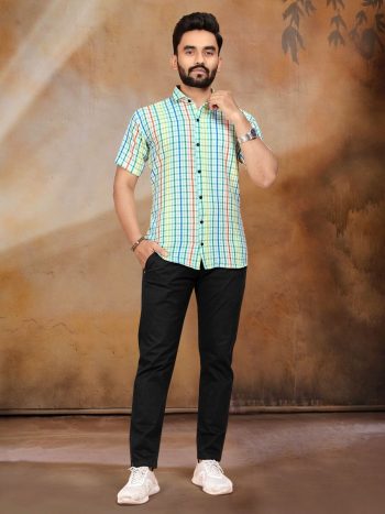 DESIGNER COTTON BUBBLE PRINTED WEAVING WORK MEN'S SHIRT SKY