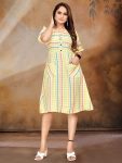 DESIGNER COTTON BUBBLE PRINTED WEAVING WORK WOMEN'S ONE PIECE YELLOW