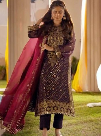 DESIGNER GEORGETEE EMBROIDERY SEQUENCE WORK TOP BOTTOM DUPATTA PURPLE