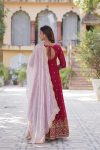 DESIGNER FAUX BLOOMING EMBROIDERY ZARI SEQUENCE WORK GOWN WITH DUPATTA FESTIVE WEAR WHOLESALE PRICE ETHNIC GARMENT (4)