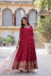 DESIGNER FAUX BLOOMING EMBROIDERY ZARI SEQUENCE WORK GOWN WITH DUPATTA FESTIVE WEAR WHOLESALE PRICE ETHNIC GARMENT (4)