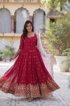 DESIGNER FAUX BLOOMING EMBROIDERY ZARI SEQUENCE WORK GOWN WITH DUPATTA FESTIVE WEAR WHOLESALE PRICE ETHNIC GARMENT (4)