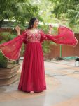 DESIGNER FAUX BLOOMING SEQUENCE EMBROIDERY WORK GOWN WITH DUPATTA FESTIVE WEAR WHOLESALE PRICE ETHNIC GARMENT (5)