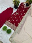 DESIGNER FAUX GEORGETTE EMBROIDERY SEQUENCE WORK TOP PALAZZO WITH DUPATTA FESTIVE WEAR WHOLESALE PRICE ETHNIC GARMENT (3)