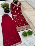 DESIGNER FAUX GEORGETTE EMBROIDERY SEQUENCE WORK TOP PALAZZO WITH DUPATTA FESTIVE WEAR WHOLESALE PRICE ETHNIC GARMENT (3)