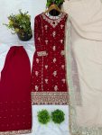 DESIGNER FAUX GEORGETTE EMBROIDERY SEQUENCE WORK TOP PALAZZO WITH DUPATTA FESTIVE WEAR WHOLESALE PRICE ETHNIC GARMENT (3)