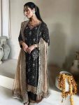 DESIGNER FAUX GEORGETTE EMBROIDERY SEQUENCE WORK TOP PALAZZO WITH DUPATTA PARTY WEAR WHOLESALE PRICE ETHINC GARMENT (2)