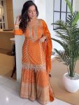 DESIGNER FAUX GEORGETTE EMBROIDERY SEQUENCE WORK TOP SHARARA WITH DUPATTA FESTIVE WEAR WHOLESALE PRICE ETHNIC GARMENT (2)