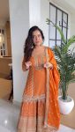 DESIGNER FAUX GEORGETTE EMBROIDERY SEQUENCE WORK TOP SHARARA WITH DUPATTA FESTIVE WEAR WHOLESALE PRICE ETHNIC GARMENT (2)