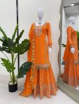 DESIGNER FAUX GEORGETTE EMBROIDERY SEQUENCE WORK TOP SHARARA WITH DUPATTA FESTIVE WEAR WHOLESALE PRICE ETHNIC GARMENT (2)