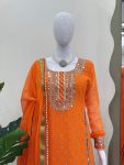 DESIGNER FAUX GEORGETTE EMBROIDERY SEQUENCE WORK TOP SHARARA WITH DUPATTA FESTIVE WEAR WHOLESALE PRICE ETHNIC GARMENT (2)