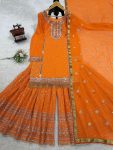 DESIGNER FAUX GEORGETTE EMBROIDERY SEQUENCE WORK TOP SHARARA WITH DUPATTA FESTIVE WEAR WHOLESALE PRICE ETHNIC GARMENT (2)