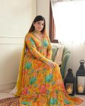 DESIGNER FAUX GEORGETTE EMBROIDERY SEQUENCE WORK WITH RUFFLE WORK ALIA CUT GOWN WITH DUPATTA FESTIVE WEAR WHOLESALE PRICE ETHNIC GARMENT (4)