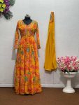DESIGNER FAUX GEORGETTE EMBROIDERY SEQUENCE WORK WITH RUFFLE WORK ALIA CUT GOWN WITH DUPATTA FESTIVE WEAR WHOLESALE PRICE ETHNIC GARMENT (4)