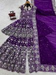 DESIGNER FAUX GEORGETTE THREAD WITH SEQUENCE WORK TOP SHARARA WITH DUPATTA FESTIVE WEAR WHOLESALE PRICE ETHNIC GARMENT (3)