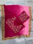 DESIGNER GEORGETTE DIGITAL PRINTED EMBROIDERY LACE WORK SAREE WITH UNSTITCHED BLOUSE PARTY WEAR WHOLESALE PRICE ETHNIC GARMENT (5)