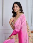 DESIGNER GEORGETTE DIGITAL PRINTED EMBROIDERY LACE WORK SAREE WITH UNSTITCHED BLOUSE PARTY WEAR WHOLESALE PRICE ETHNIC GARMENT (5)