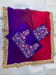 DESIGNER GEORGETTE DIGITAL PRINTED EMBROIDERY LACE WORK SAREE WITH UNSTITCHED BLOUSE PARTY WEAR WHOLESALE PRICE ETHNIC GARMENT (8)