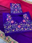 DESIGNER GEORGETTE DIGITAL PRINTED EMBROIDERY LACE WORK SAREE WITH UNSTITCHED BLOUSE PARTY WEAR WHOLESALE PRICE ETHNIC GARMENT (8)