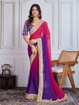 DESIGNER GEORGETTE DIGITAL PRINTED EMBROIDERY LACE WORK SAREE WITH UNSTITCHED BLOUSE PARTY WEAR WHOLESALE PRICE ETHNIC GARMENT (8)