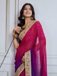 DESIGNER GEORGETTE DIGITAL PRINTED EMBROIDERY LACE WORK SAREE WITH UNSTITCHED BLOUSE PARTY WEAR WHOLESALE PRICE ETHNIC GARMENT (8)