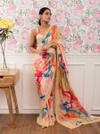 DESIGNER GEORGETTE DIGITAL PRINTED LACE WORK READY TO WEAR SAREE WITH UNSTITCHED BLOUSE PARTY WEAR WHOLESALE PRICE ETHNIC GARMENT (3)