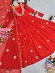 DESIGNER GEORGETTE EMBROIDERY SEQUENCE WORK GOWN WITH DUPATTA PARTY WEAR WHOLESALE PRICE ETHNIC GARMENT (5)